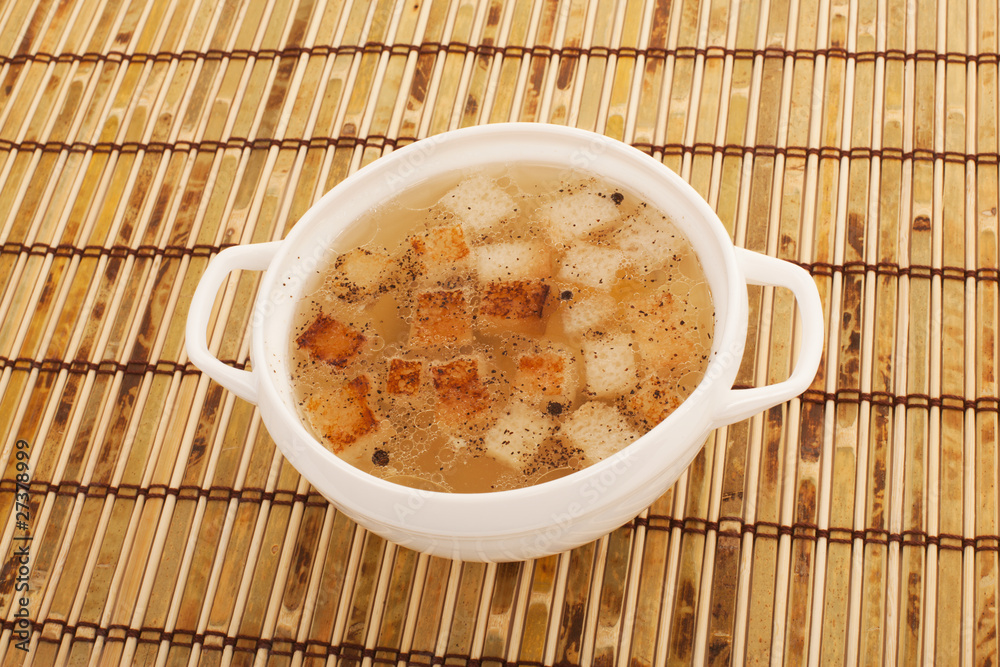 Chicken broth with egg and breadcrumbs Chicken broth with egg and breadcrumbs