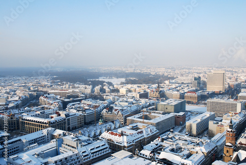 Leipzig, Germany snow covered, aerial view