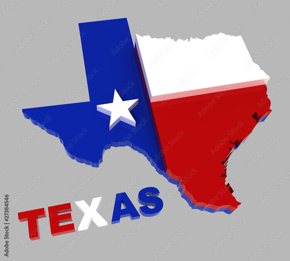 Texas, map with flag, isolated on gray, with clipping path