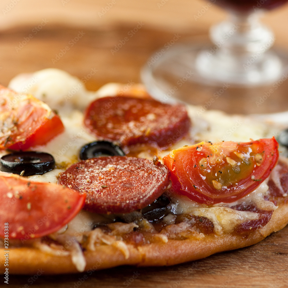 Rustic pizza with chorizo salami Rustic pizza with chorizo salami