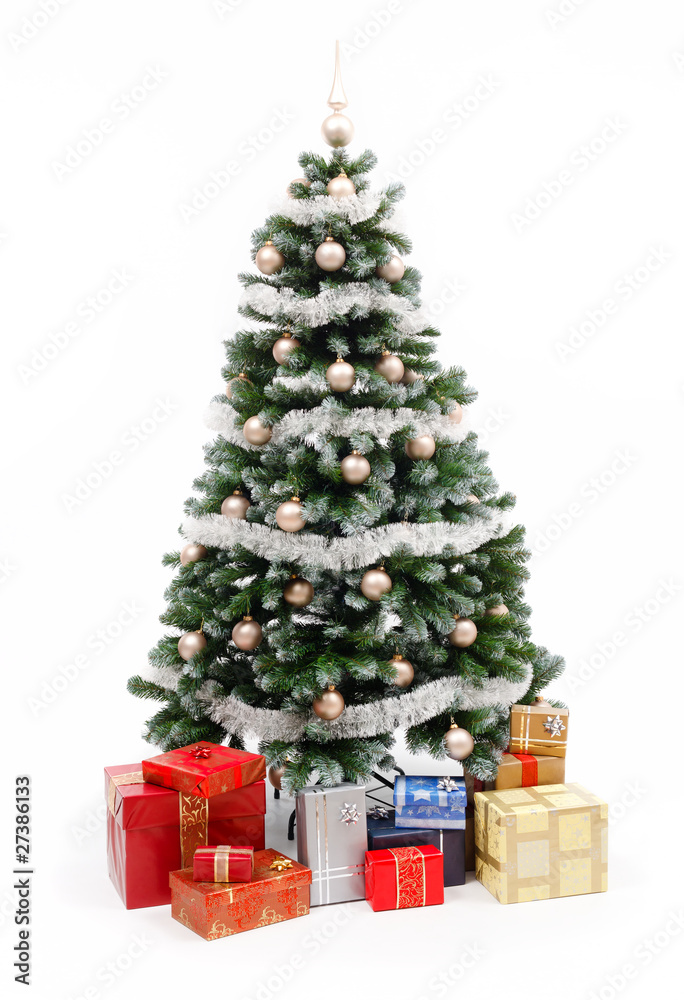 Christmas tree on white with presents Christmas tree on white with presents