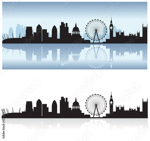london skyline and reflection