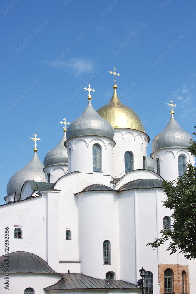 temple on a background blue sky, city, Great, Novgorod, Russia
