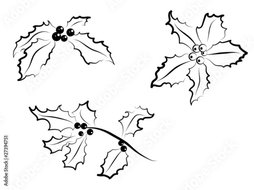 Christmas holly silhouettes