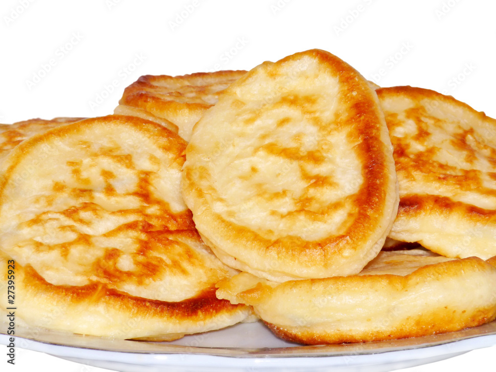 Homemade pancakes, isolated on white Homemade pancakes, isolated on white