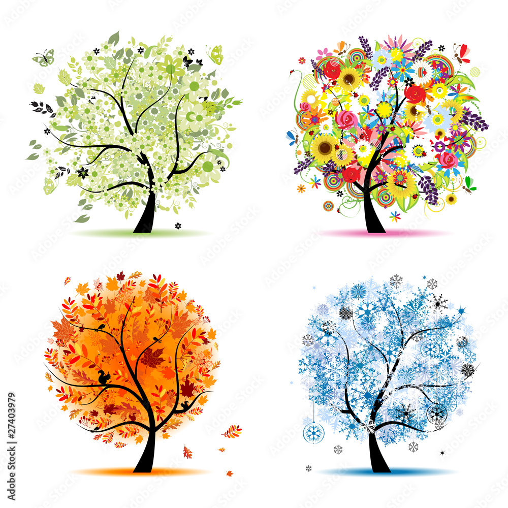 Fototapeta Cztery pory roku - wiosna, lato, jesień, zima. Drzewa artystyczne