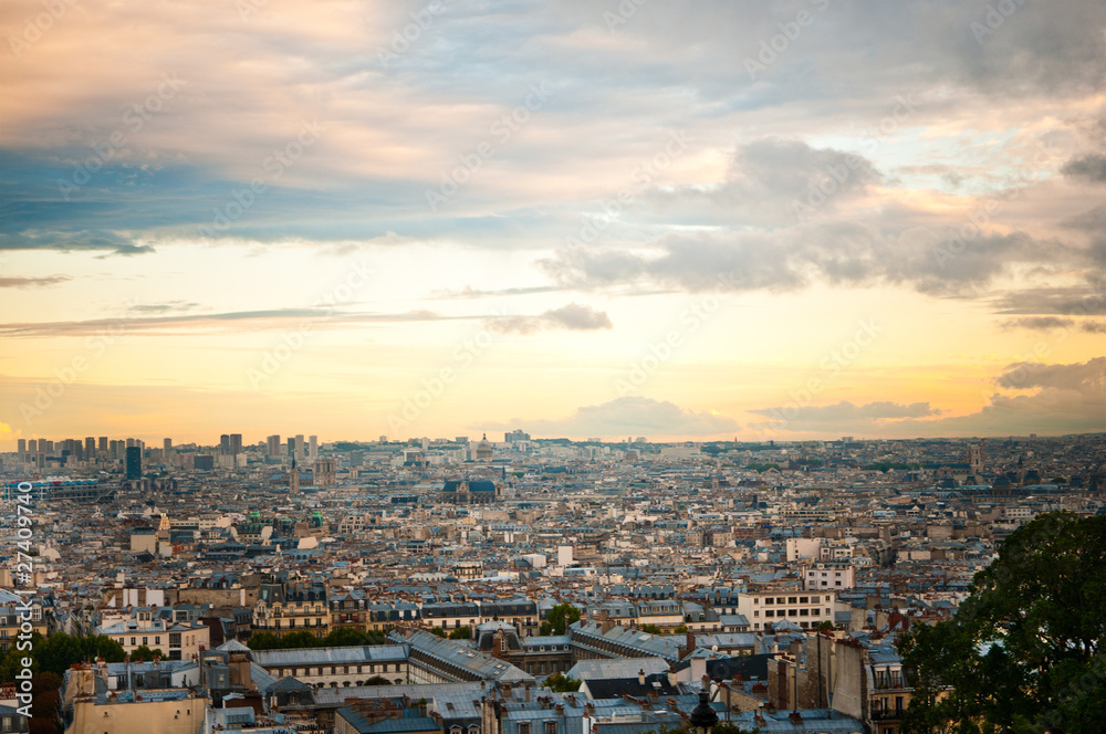Stock Photo:Paris skyline from the Sacre Coeur at a summer sunse