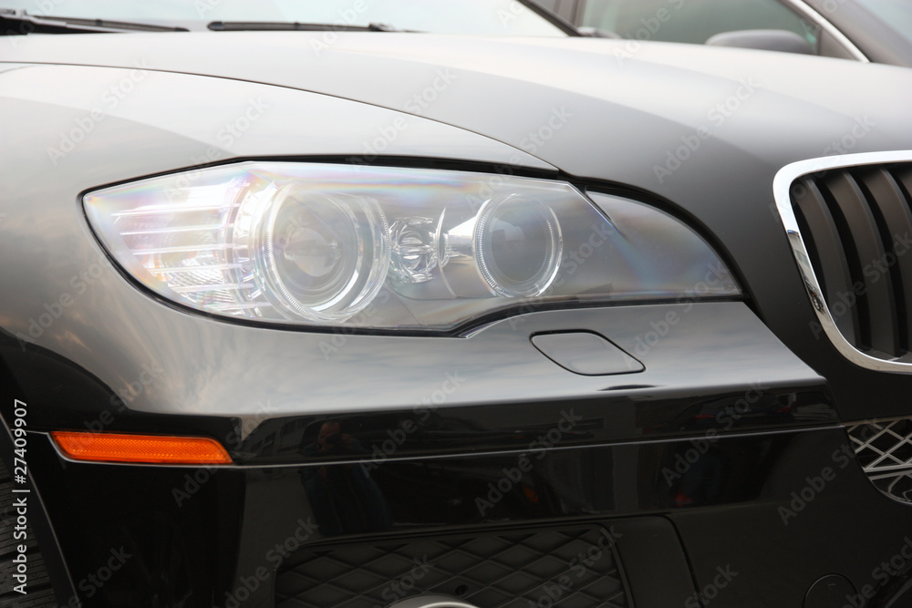 Closeup of car headlight