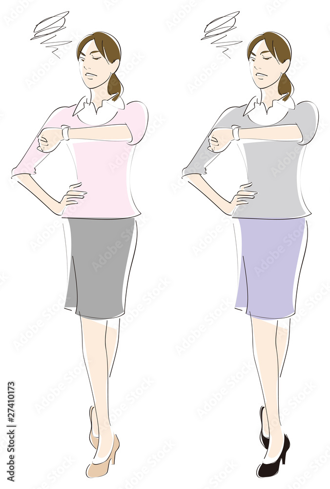 腕時計を見る女性 腕時計を見る女性