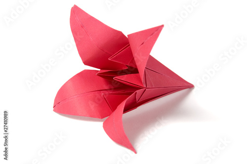 Origami flowers isolated on white background