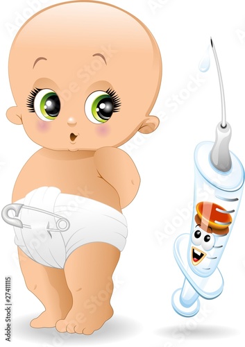 Bambino con Siringa Cartoon-Baby with Syringe-Vector