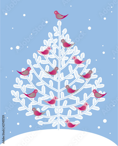 Christmas tree and red birds