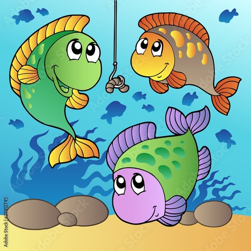 Three fishes and fishing hook