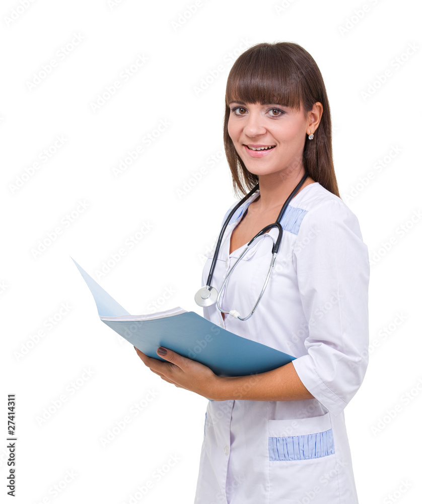 Smiling doctor with stethoscope and folder Smiling doctor with stethoscope and folder