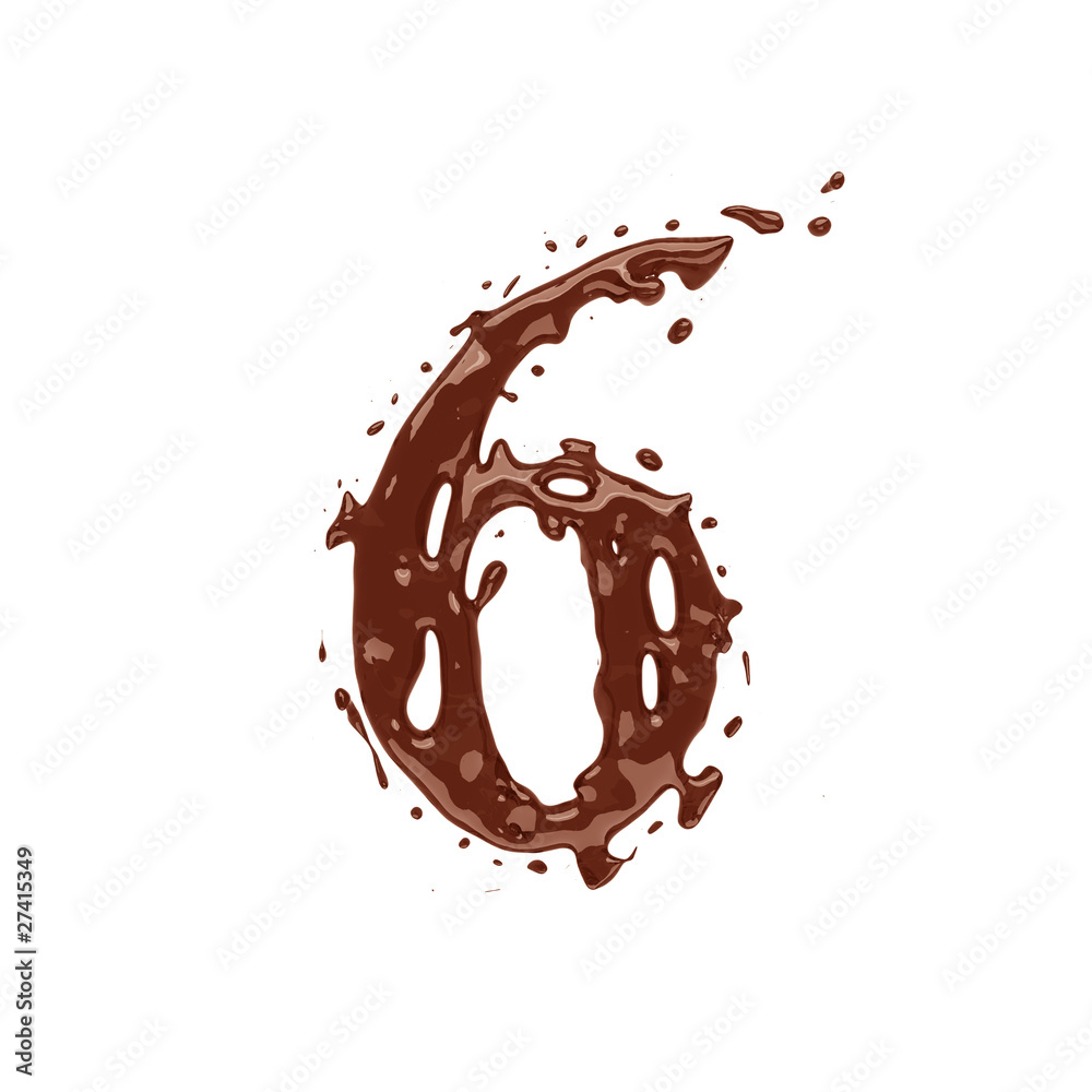 Chocolate digit 6 isolated on white background Chocolate digit 6 isolated on white background