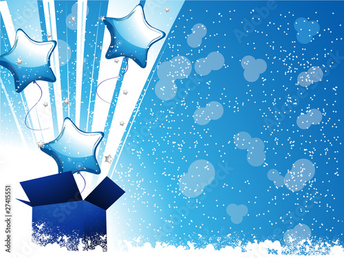 Blue Christmas present and balloons
