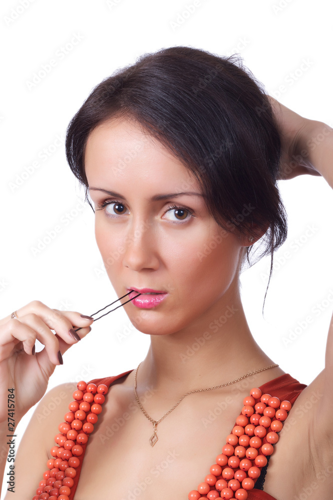 Young beautiful woman portrait, isolated on white background. Young beautiful woman portrait, isolated on white background.