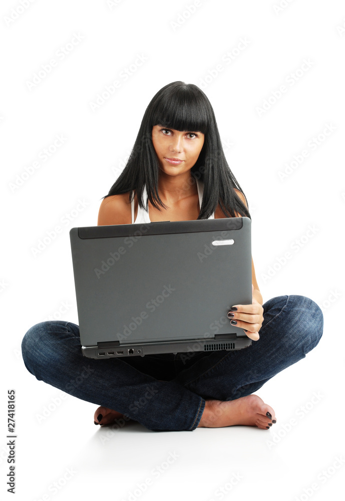The young girl with a computer The young girl with a computer