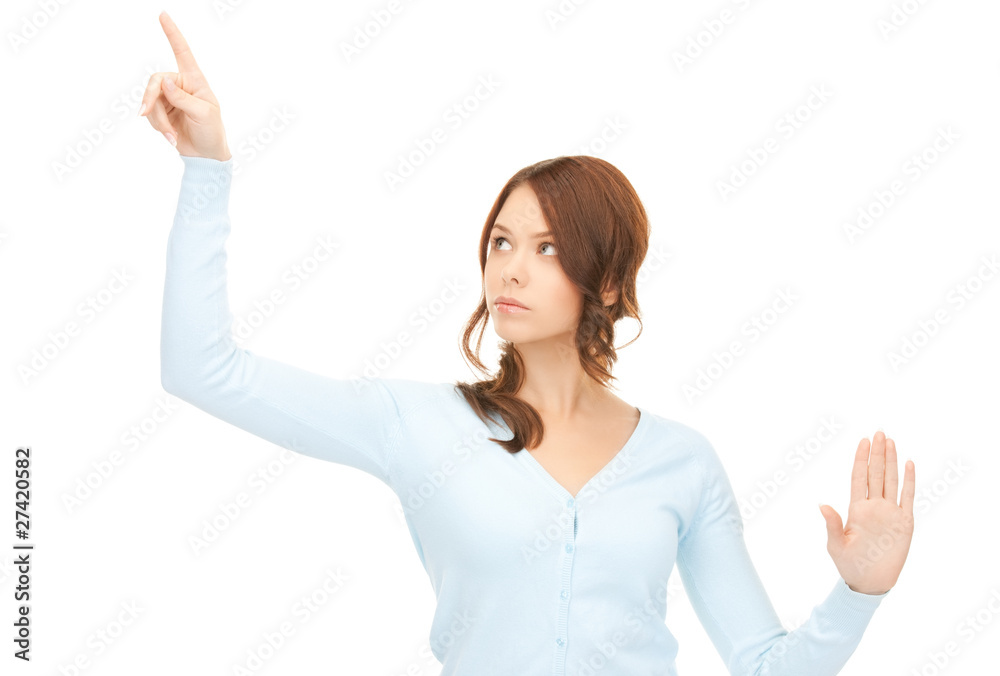 businesswoman working with something imaginary businesswoman working with something imaginary
