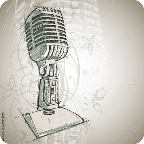 Vector Classic Microphone & floral background