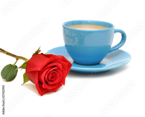 red rose and cup of coffee