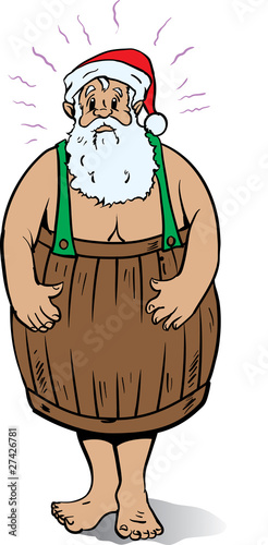 Poor Santa in a barrel with no gifts and no money.