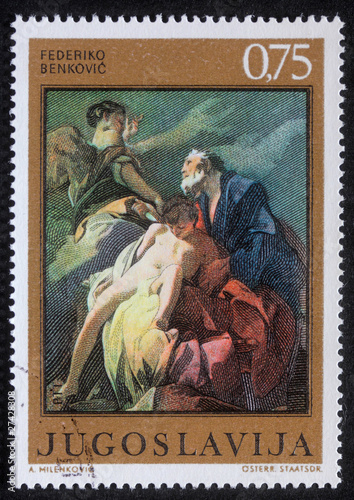 GOSLAVIA - 1985: Stamp shows Abraham Sacrificing Isaac