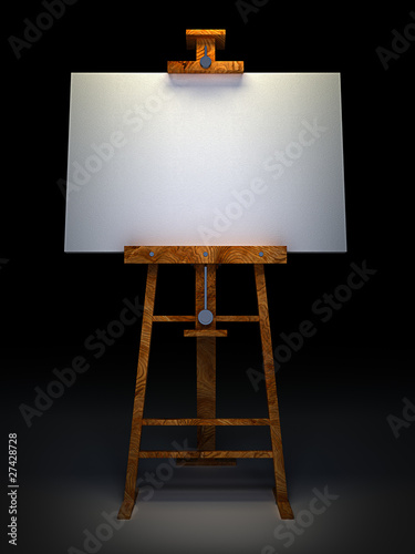 Carta da parati Wooden easel with blank canvas isolated on black