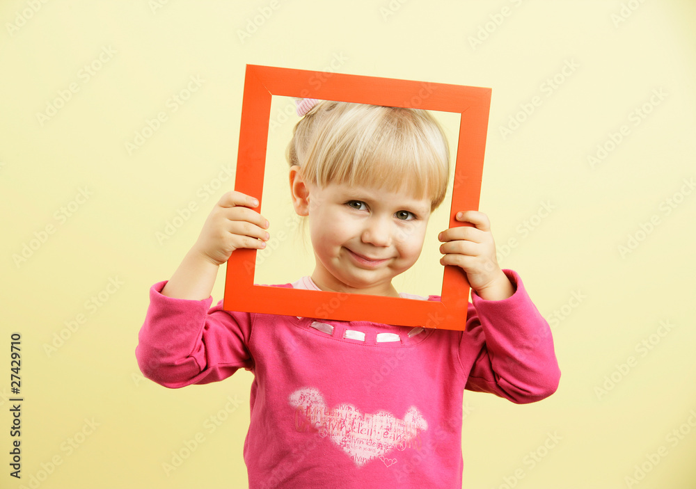girl with frame - obrazy, fototapety, plakaty 