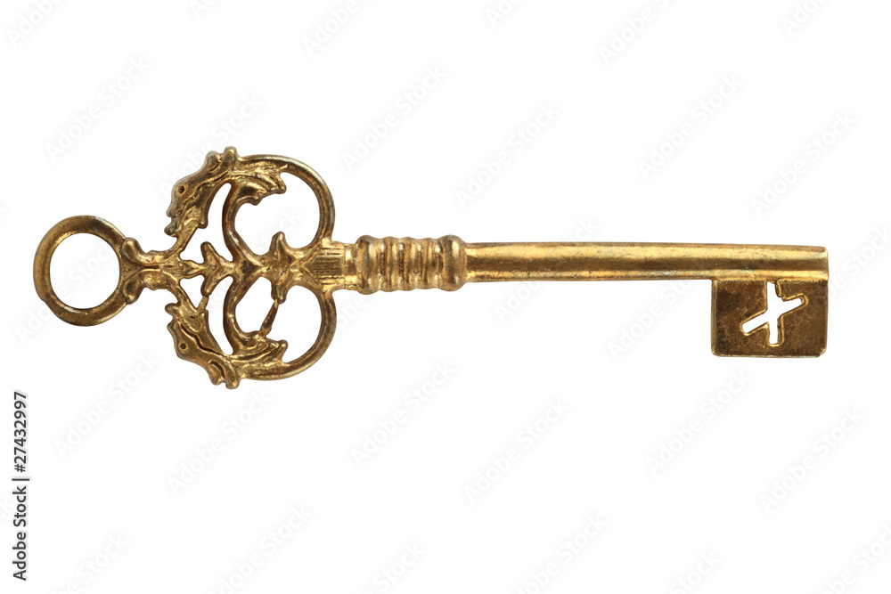 Golden Antique Key on white background Golden Antique Key on white background