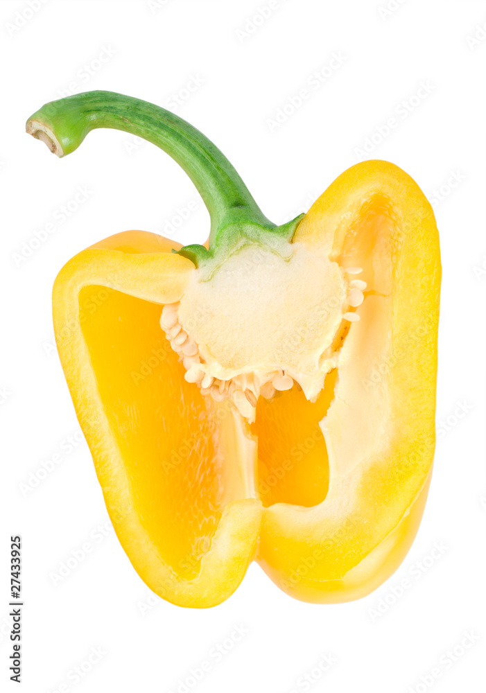 Cutting the yellow pepper isolated
