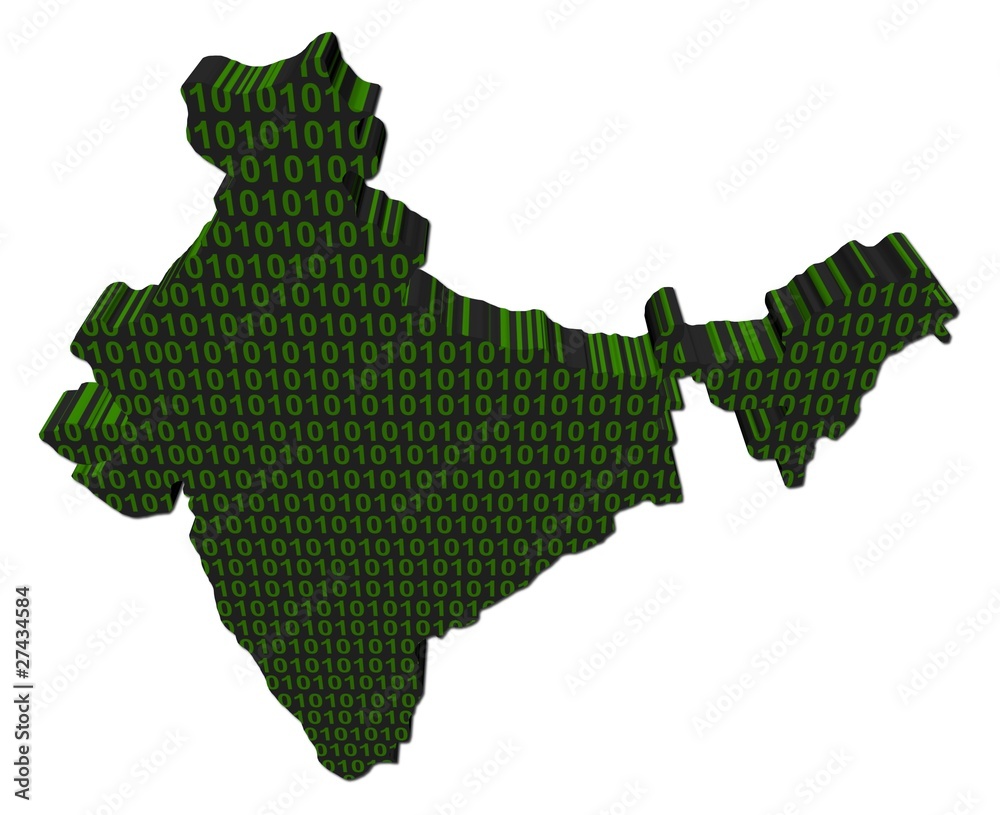 India Map With Binary Code On White Illustration Stock Illustration ...