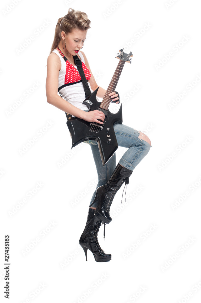 Young rock woman with electric guitar Young rock woman with electric guitar