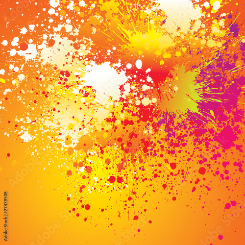 Colorful spots and sprays on orange background