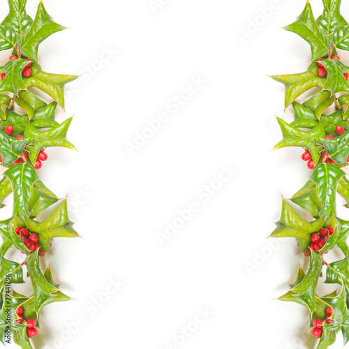 Christmas framework with holly berry isolated on white