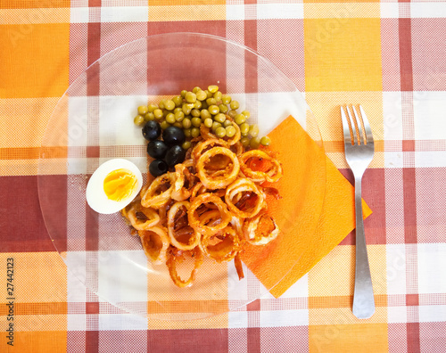 fried squid rings. Stages of cooking  squid see in series photo