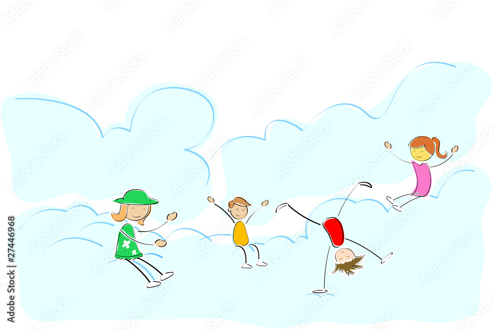 Naklejka premium kids playing on cloud