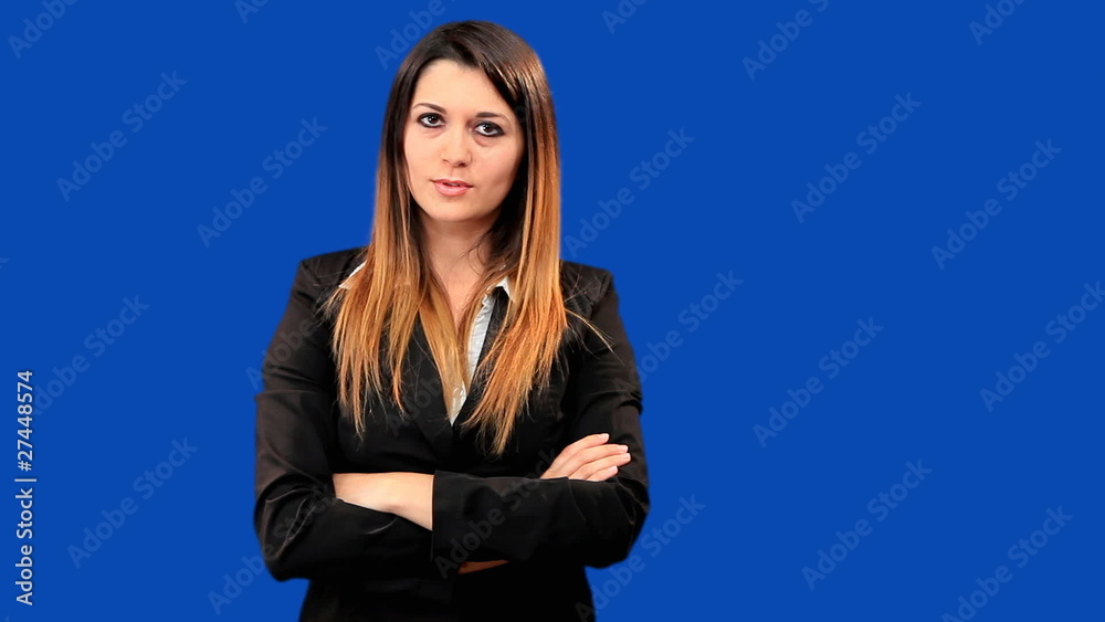 Blue screen beautiful business woman talk