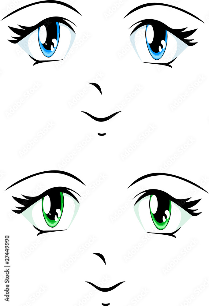 set of bright manga eyes looking close-up set of bright manga eyes looking close-up