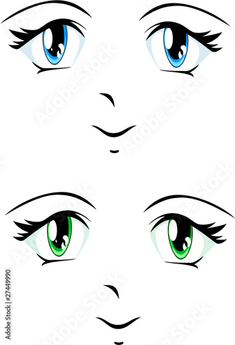 set of bright manga eyes looking close-up