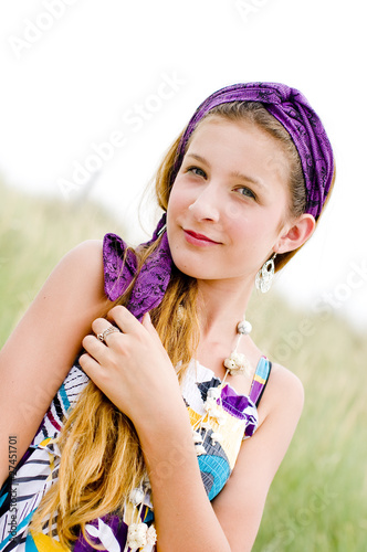 Closeup of model girl on the beach