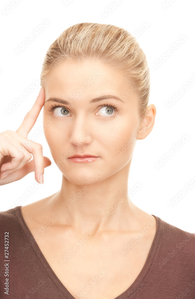 pensive businesswoman over white pensive businesswoman over white