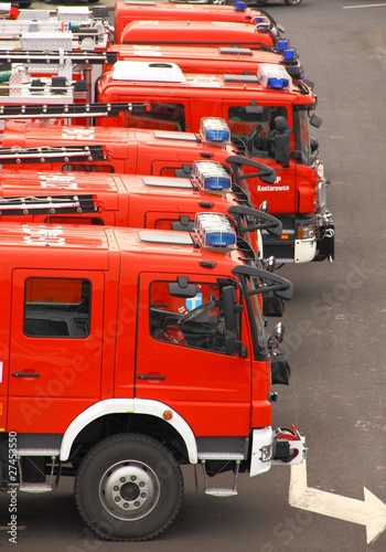 Firetrucks in headquarter ready for action