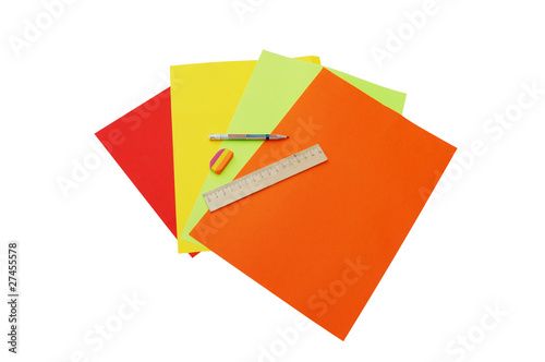Free Download colourful papers, pencil, ruler and eraser - GFXLoad