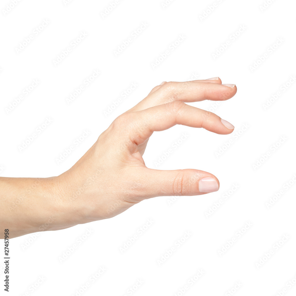 Empty female hand pretending holding something Empty female hand pretending holding something