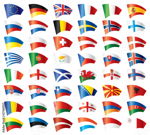 Moving flags set - Europe. 48 Vector flags.