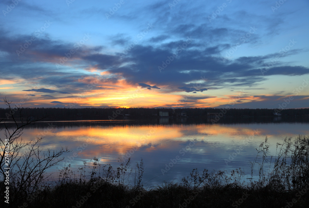Beautiful sunset over the lake Beautiful sunset over the lake