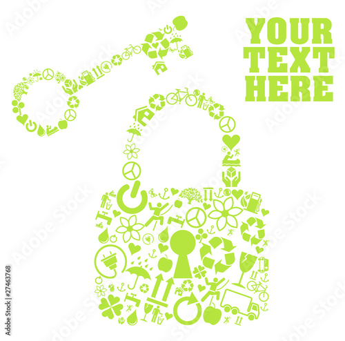 Closed eco lock with key concept on white background