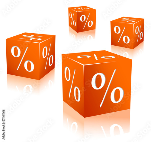 orange cubes with percentage mark isolated on white background