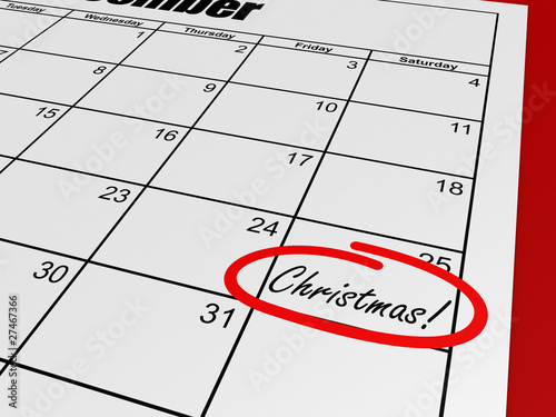 A render of a calendar with a mark on christmas day